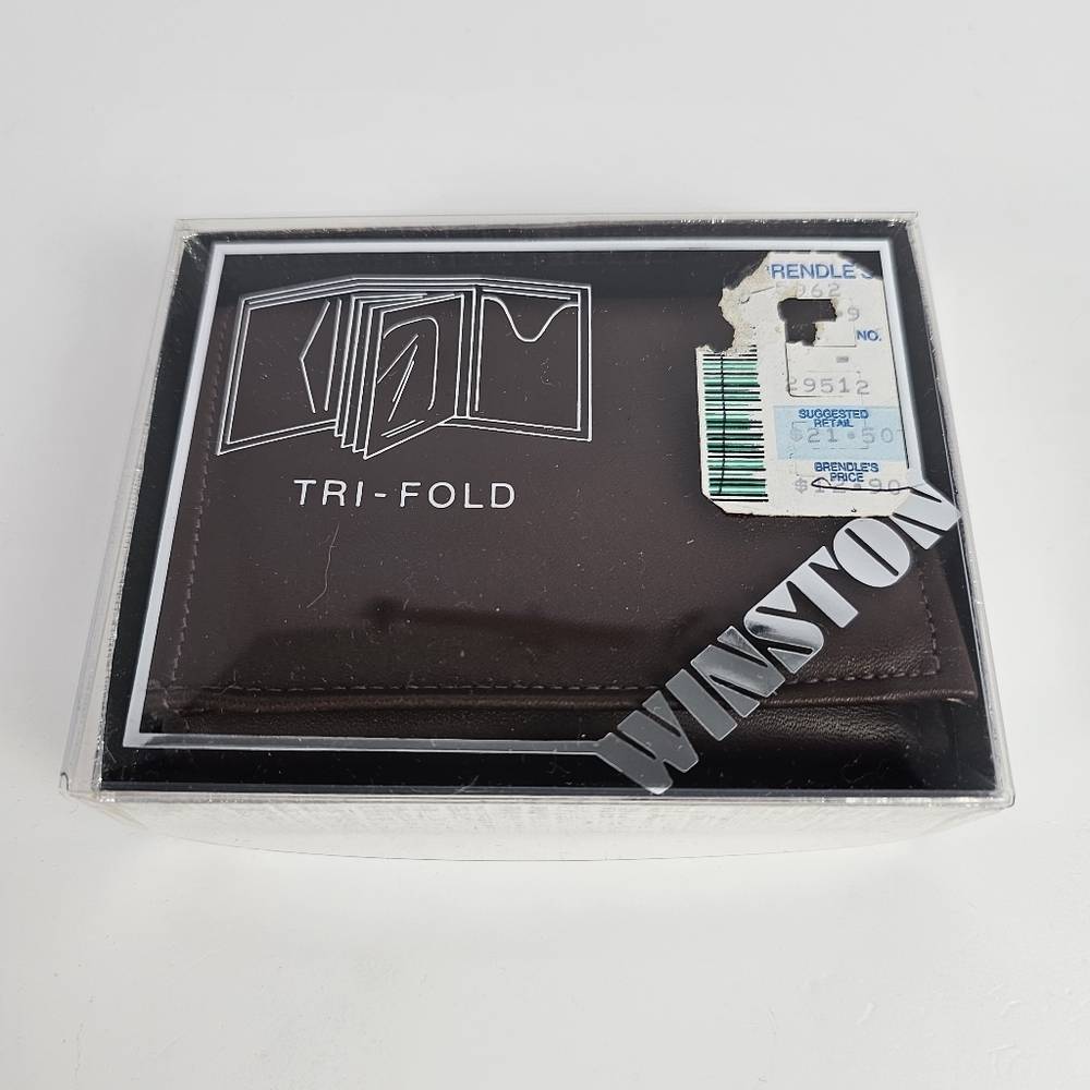 Vintage Winston Cowhide Trifold Wallet NOS w/ Box & Inserts Leather Brown